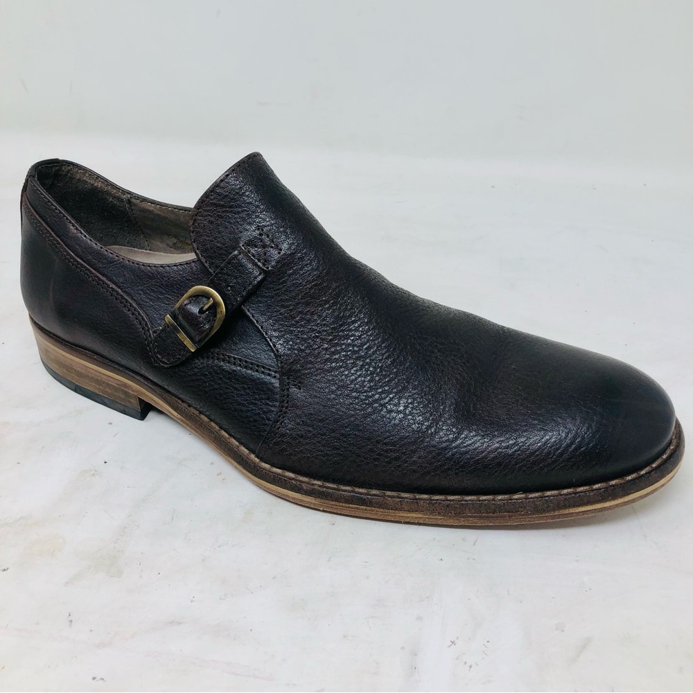 Valuni Brown Pebbled Leather Buckled Strap Oxfords